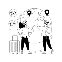 Brain drain abstract concept vector illustration. Emigration of qualified people, trained workers, human capital flight, buisness start up, man with suitcase, leave country abstract metaphor.